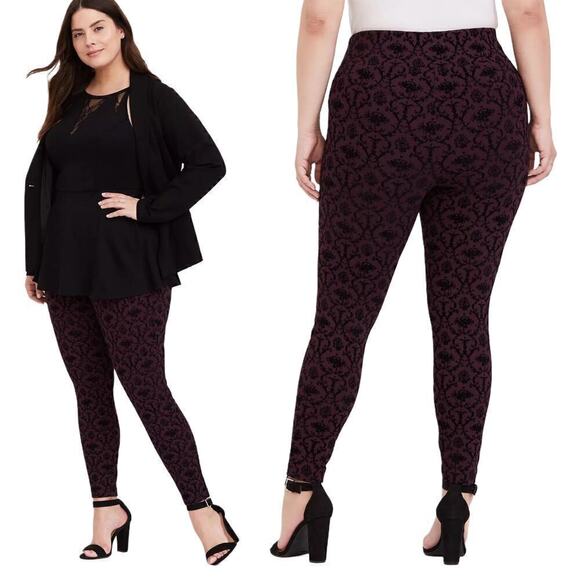 NWT Torrid Ponte Slim Fix Pixie Pant Burgundy Purple Black Flocked 3X Whimsigoth - Picture 1 of 7